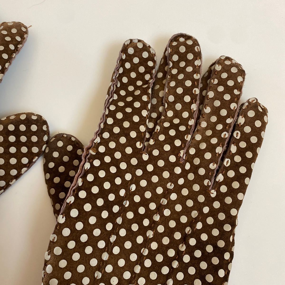  sale prompt decision 1 jpy cache*nezkashune dot pattern blow b gloves polka dot Brown lady's suede used 