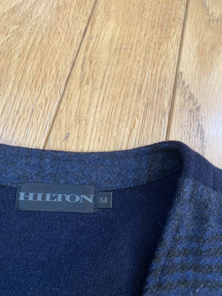 未使用 ヒルトン 極上 HILTON【2.9万 チェック＆ 背面ニット ジレ ベスト ネイビー M 秋冬 メンズ ビジネス カジュアル_画像6