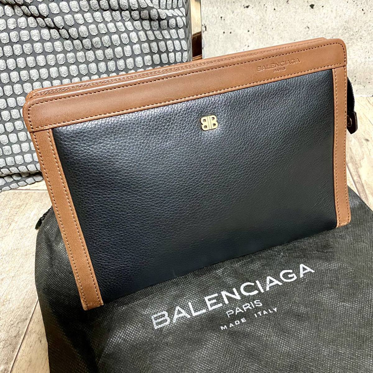 本物☆BALENCIAGA バレンシアガ BBクラシック レザー クラッチバッグ 黒 ブラウン セカンドバッグ ビジネスバッグ 本革 メンズ レディース