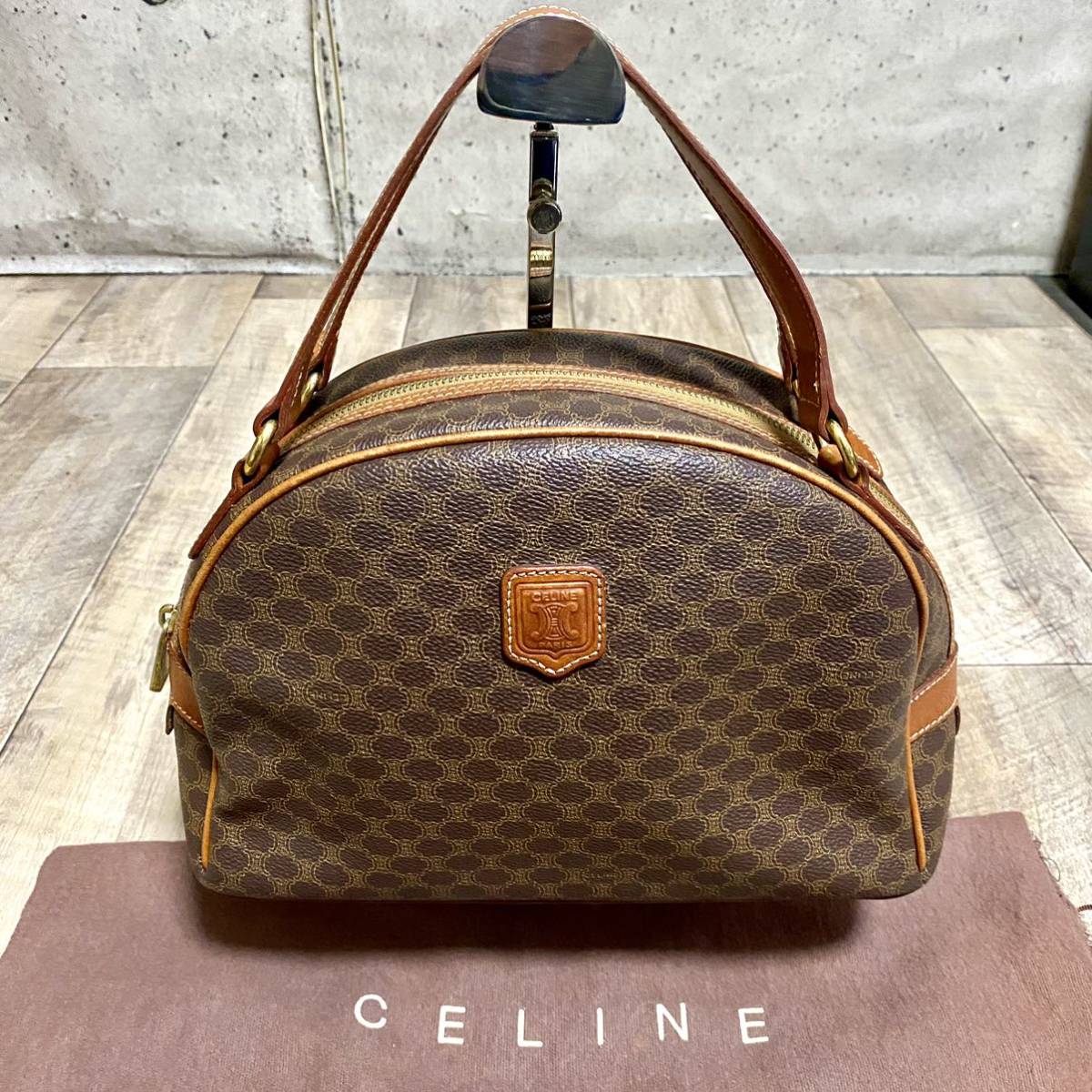 本物☆CELINE セリーヌ マカダム柄 レザー ハンドバッグ ミニトートバッグ ブラウン トリオンフ ビジネス バッグ ヴィンテージ レディース_画像2