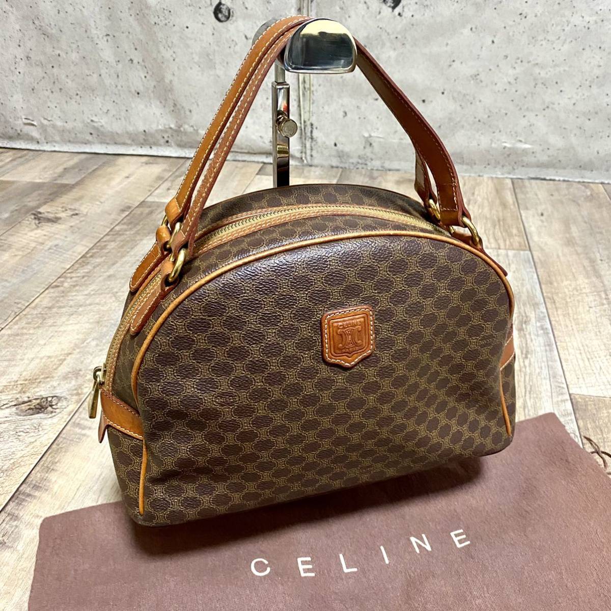 本物☆CELINE セリーヌ マカダム柄 レザー ハンドバッグ ミニトートバッグ ブラウン トリオンフ ビジネス バッグ ヴィンテージ レディース_画像1