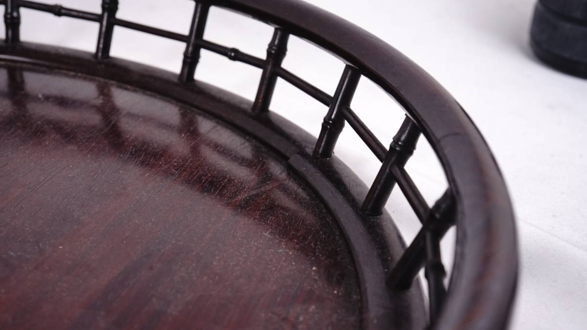 0117-9 唐物 紫檀 木製　お盆　茶盆　中国古美術 古玩 中国アンティーク サイズ：33cm×5.4cm_画像7