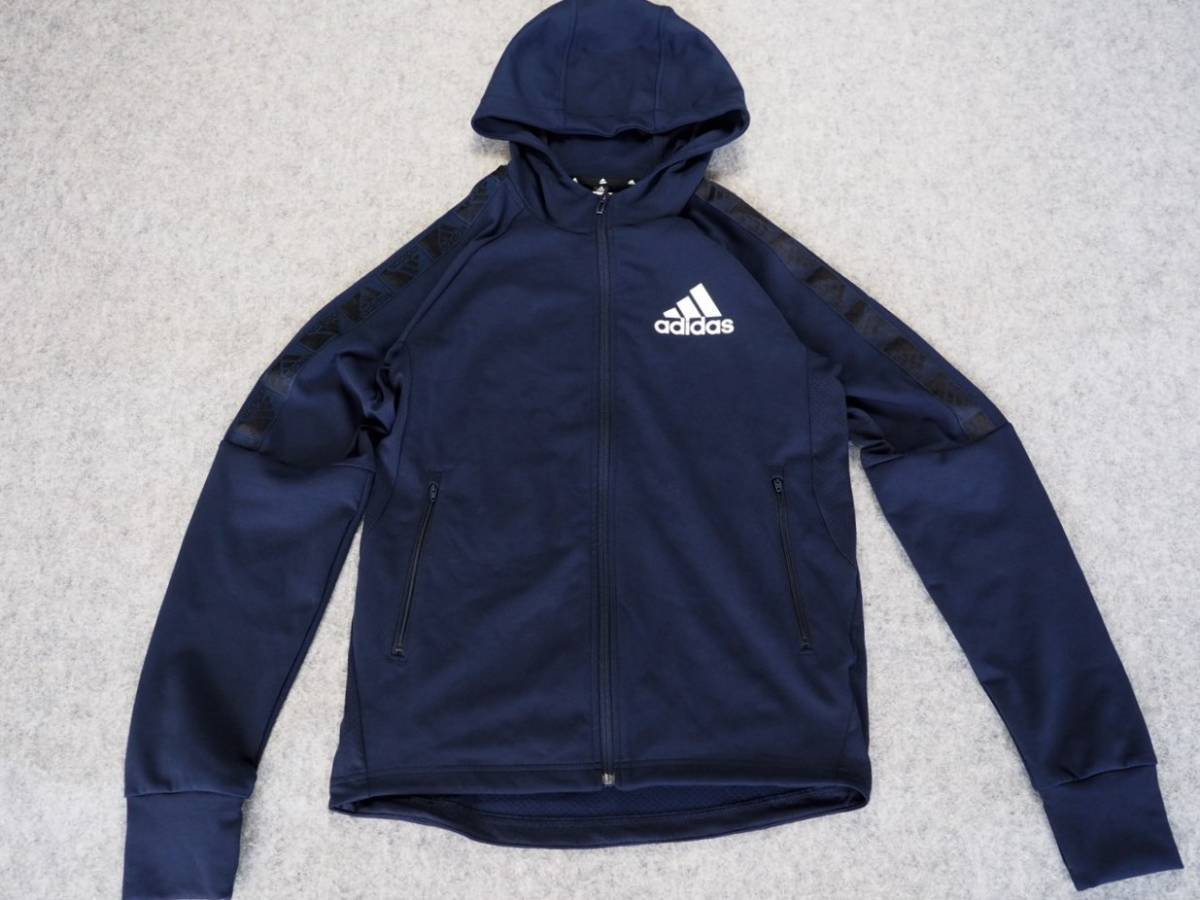 送料520円～◆新品◆adidas◆アディダス◆AEROREADY デザインド トゥ ムーブ スポーツ モーション ロゴ パーカー◆紺◆L_画像1