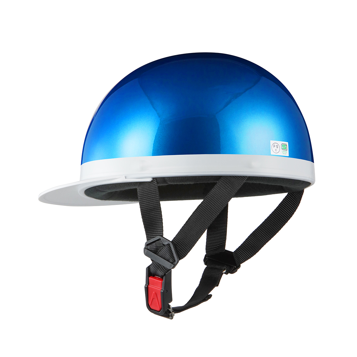 ヘルメット 半キャップ 白ツバ ブルーメタリック 57cm～59cm未満 半ヘル 新品 SG規格・PSCマーク取得 バイクパーツセンターの画像3