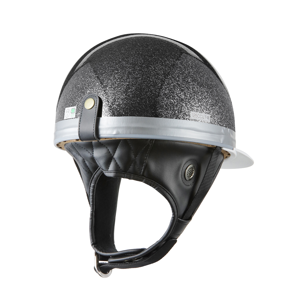 ヘルメット コルク半キャップ 三つボタン ブラックラメ　半ヘル 57cm～60cm未満 半帽 バイクパーツセンター_画像2