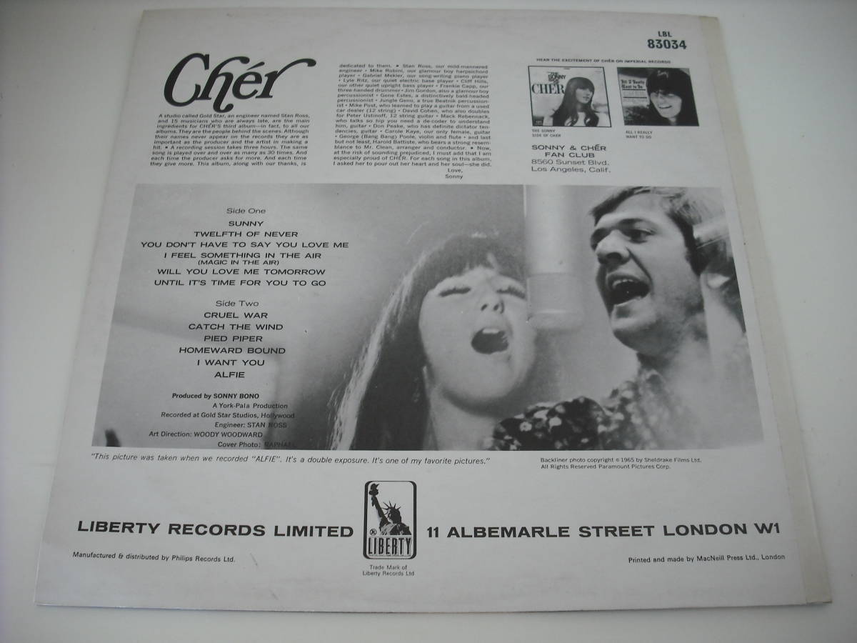 【LP】【'66 UK Original MONO】CHER (シェール) / CHER_画像2