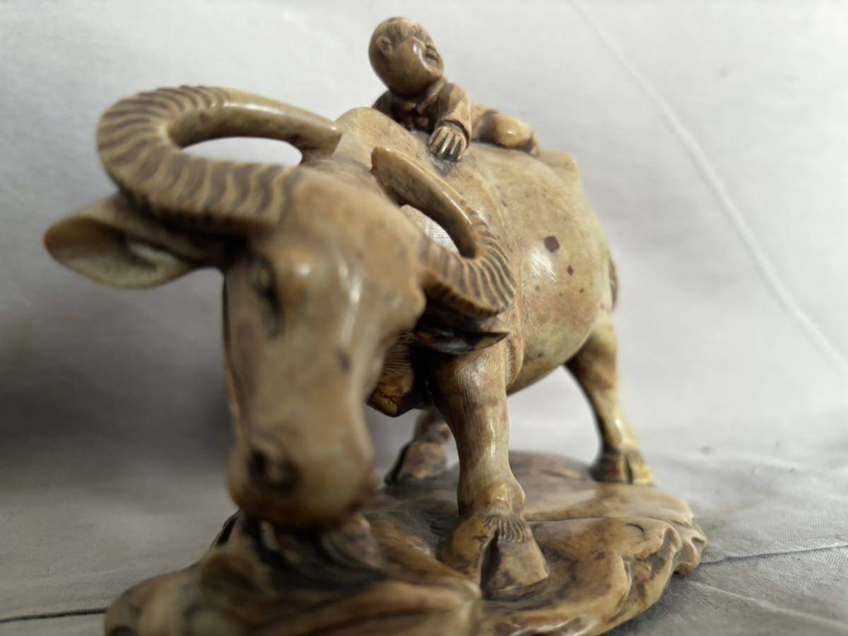 寿山石 水牛童子 時代 唐物 石彫 彫刻 中国美術_画像6