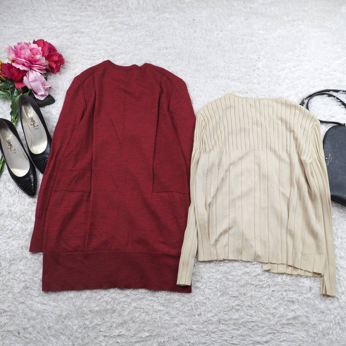 G5981,82*SCAPA Scapa * cardigan *2 point set * set sale * dark red * beige *38