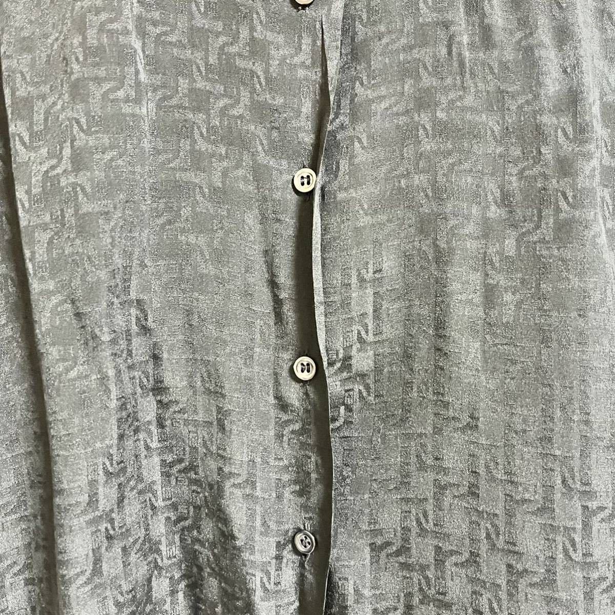 90s HERMES SILK 100% l/s shirt 総柄シャツ 長袖 made in france 36 黒　エルメス ヴィンテージ 90年代 絹 シルク _画像3