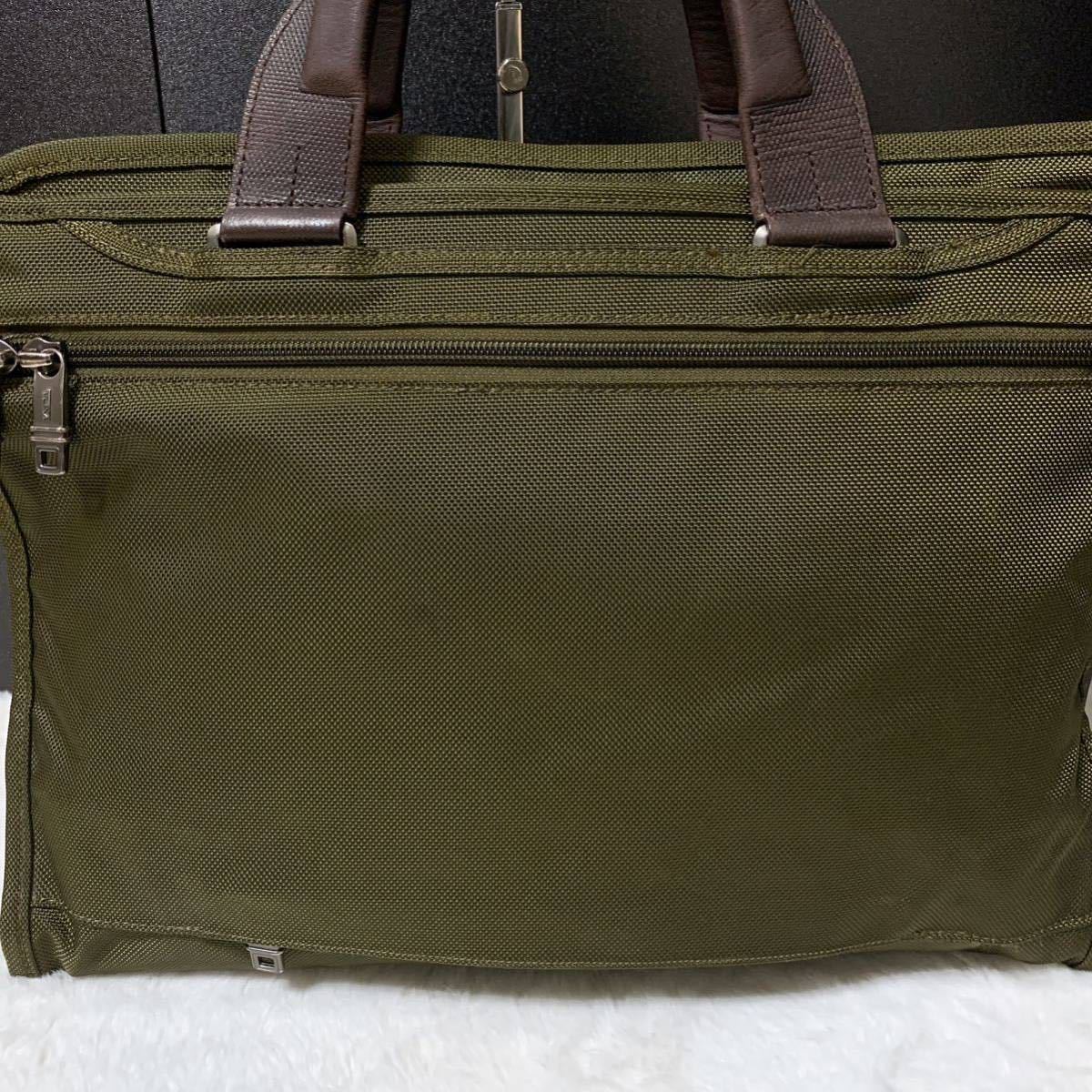 1円 美品 TUMI トゥミ ALPHA アルファ 2way ブリーフケース ビジネスバッグ トートバッグ ショルダー メンズ カーキ ブラウン 緑 茶 レザー_画像3