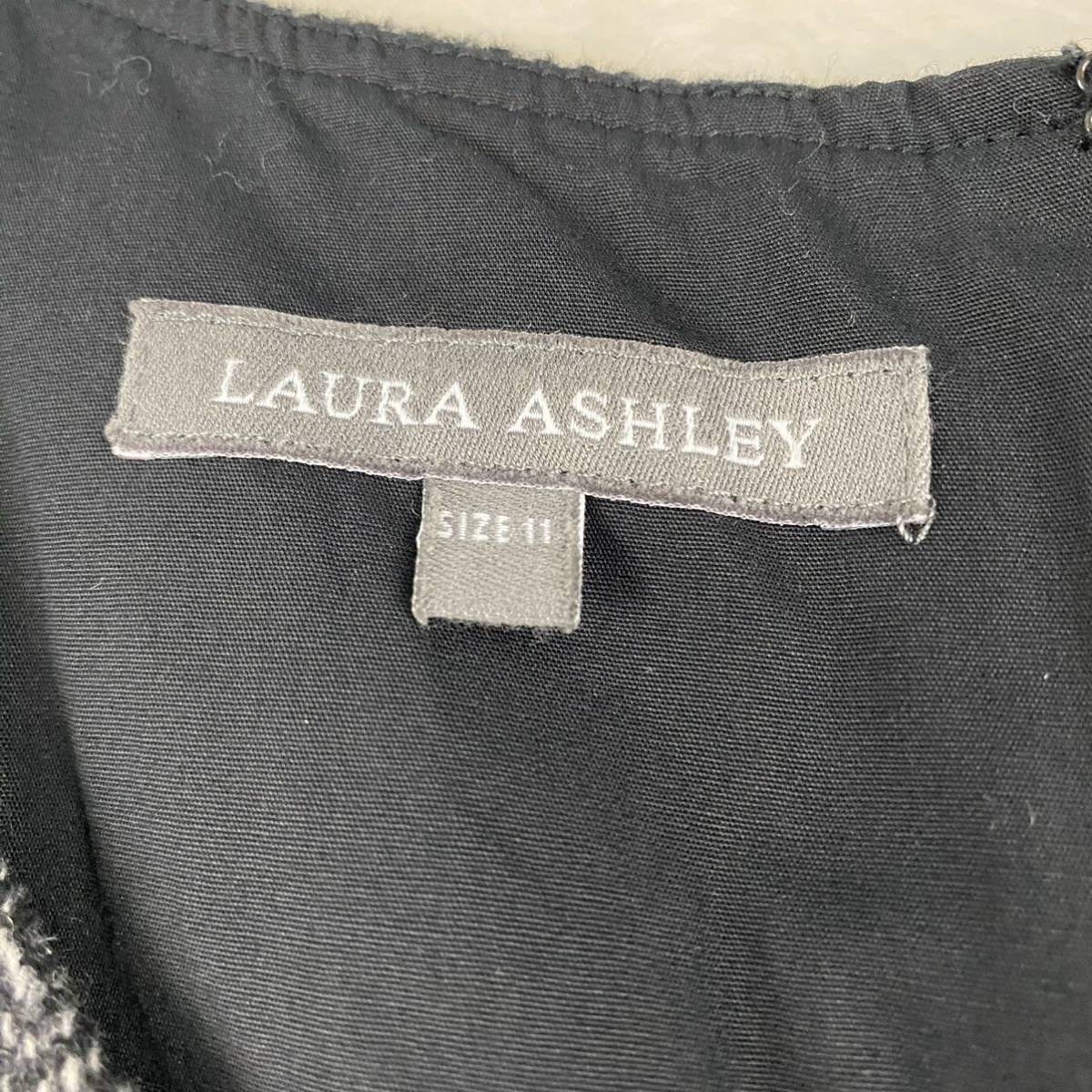 LAURA ASHLEY ローラアシュレイ ノースリーブワンピース ワンピース ノースリーブ ツイードワンピース 総柄 ウール 11号_画像4