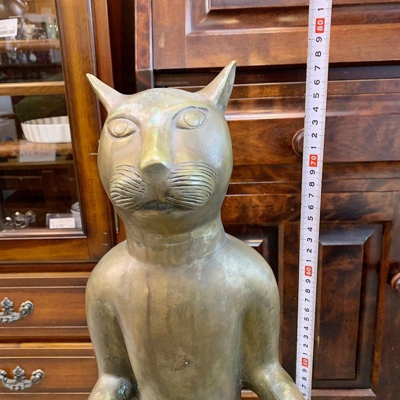 [ Fukuoka ] burr cat image cat. ornament tray ... cat. objet d'art display cat brass bronze Asian miscellaneous goods ornament [KK0111-1]