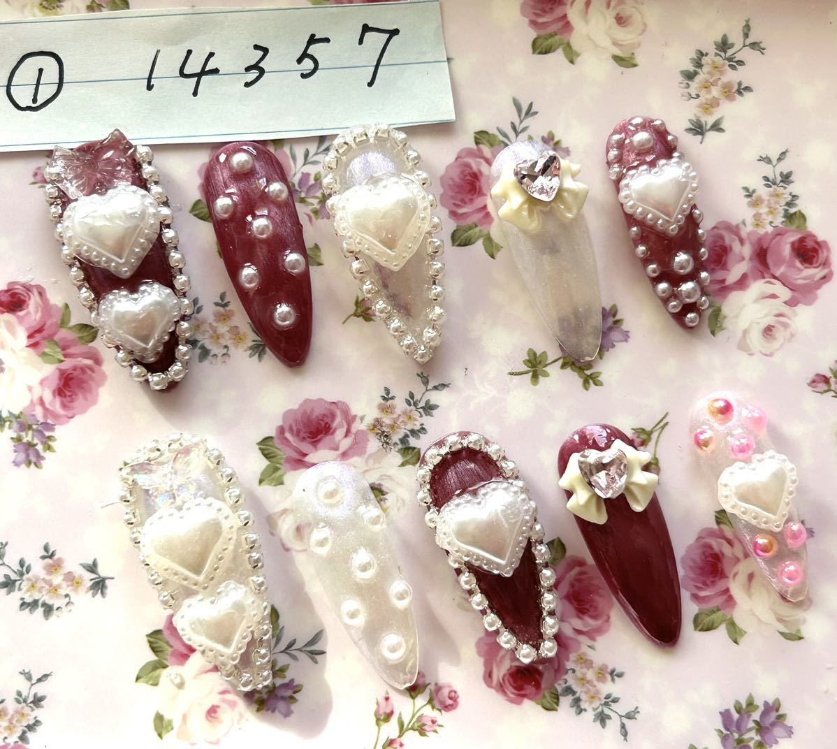  снижение цены! 129 искусственные ногти 1 размер большой Heart жемчуг ga- Lee ....y2k Корея серия . рука длинный серия Gothic and Lolita шт ..N@min