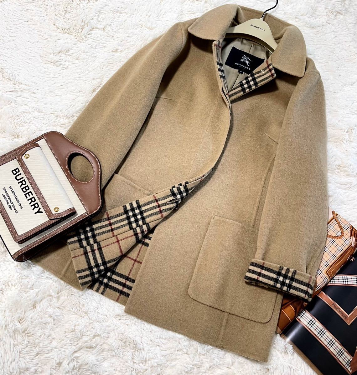 大きいサイズ 新品同様 バーバリー BURBERRY ウールコート ノバチェック カシミヤ混 ダブルフェイス 44 13号 バーバリーロンドン _画像4