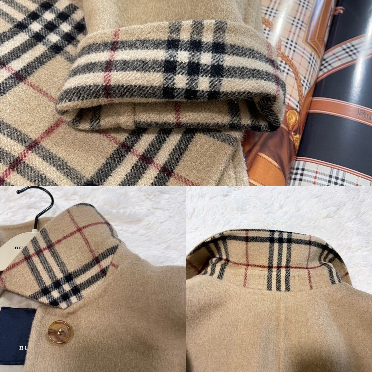 大きいサイズ 新品同様 バーバリー BURBERRY ウールコート ノバチェック カシミヤ混 ダブルフェイス 44 13号 バーバリーロンドン _画像9