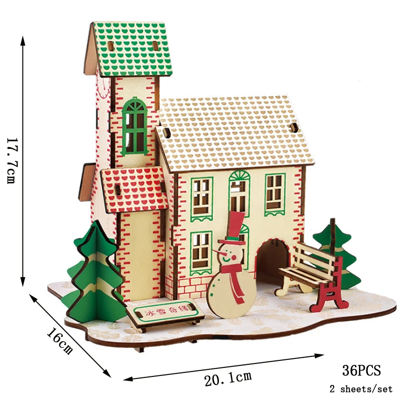 木製 3D 立体パズル ハウス 模型 キット Winter ウッド パズル 趣味 大人 知育 玩具 インテリア 装飾_画像1