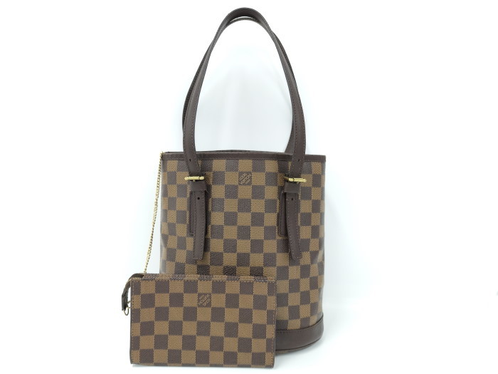 【中古】LOUIS VUITTON マレ トートバッグ ダミエ レザー エベヌ ブラウン N42240_画像2