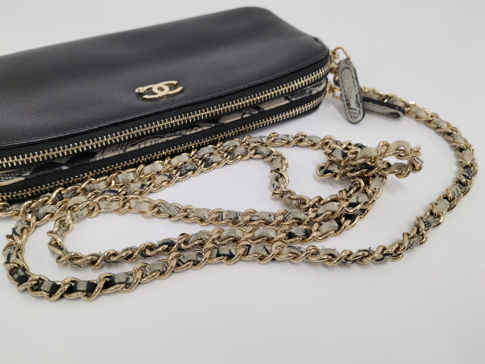 【中古】CHANEL チェーン ショルダー ウォレット ラッキーフラワー レザー ブラック A82527_画像6