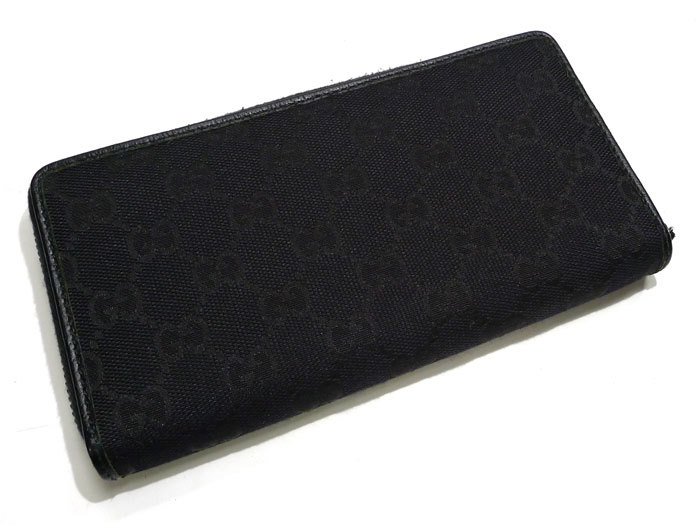 【中古】GUCCI メタルバー ラウンド ジップ ウォレット GGキャンバス レザー ブラック 307980_画像2