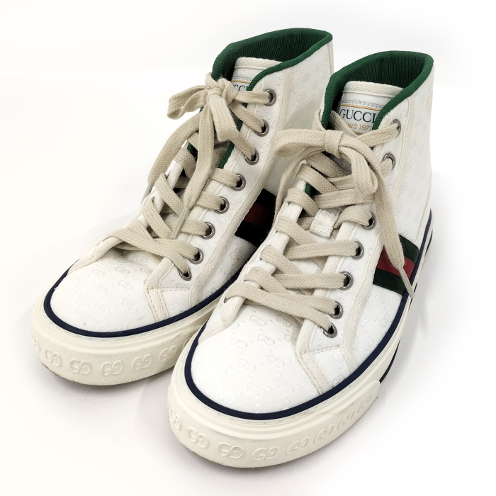 【中古】GUCCI テニス 1977 ハイカット スニーカー キャンバス ホワイト系 表記サイズ：35_画像1