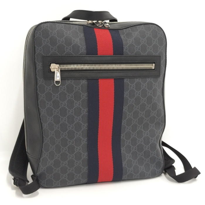 【中古】GUCCI GGスプリーム バックパック ハンドバッグ PVCコーティング ブラック 478324_画像1