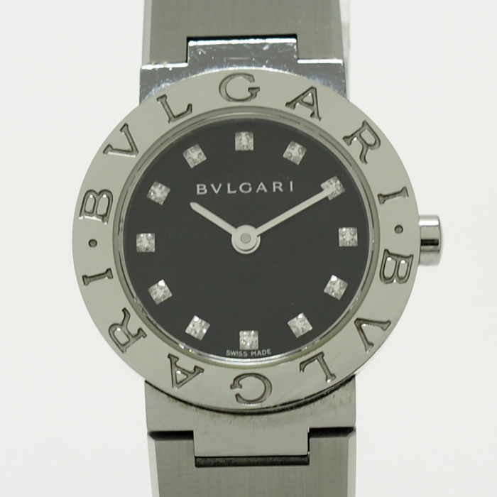 【中古】BVLGARI ブルガリブルガリ クオーツ SS レディース 腕時計 12P ダイヤ ブラック文字盤 BB23SS