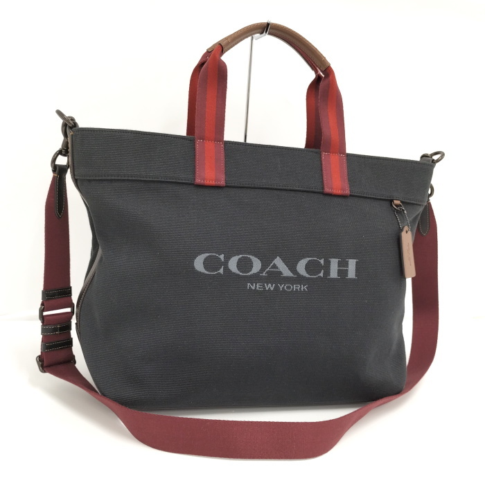 【中古】COACH 2WAY トートバッグ ロゴ キャンバス ブラック CJ486_画像1