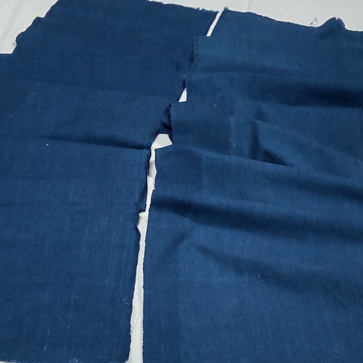 【時代布】藍染め 木綿 無地 2枚 合計約380cm 生地 古布 古裂 アンティーク リメイク素材 A-412_画像4