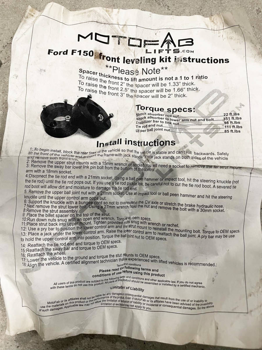 2004~2019 F150 rom and rear (before and after) lift up spacer 