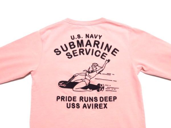 AVIREX ★ U.S.NAVY SUBMARINE SERVICE　バック刺繍デザイン　ピンク色　長袖シャツ　Mサイズ　※送料 185円（ 追跡番号付き ）_画像10