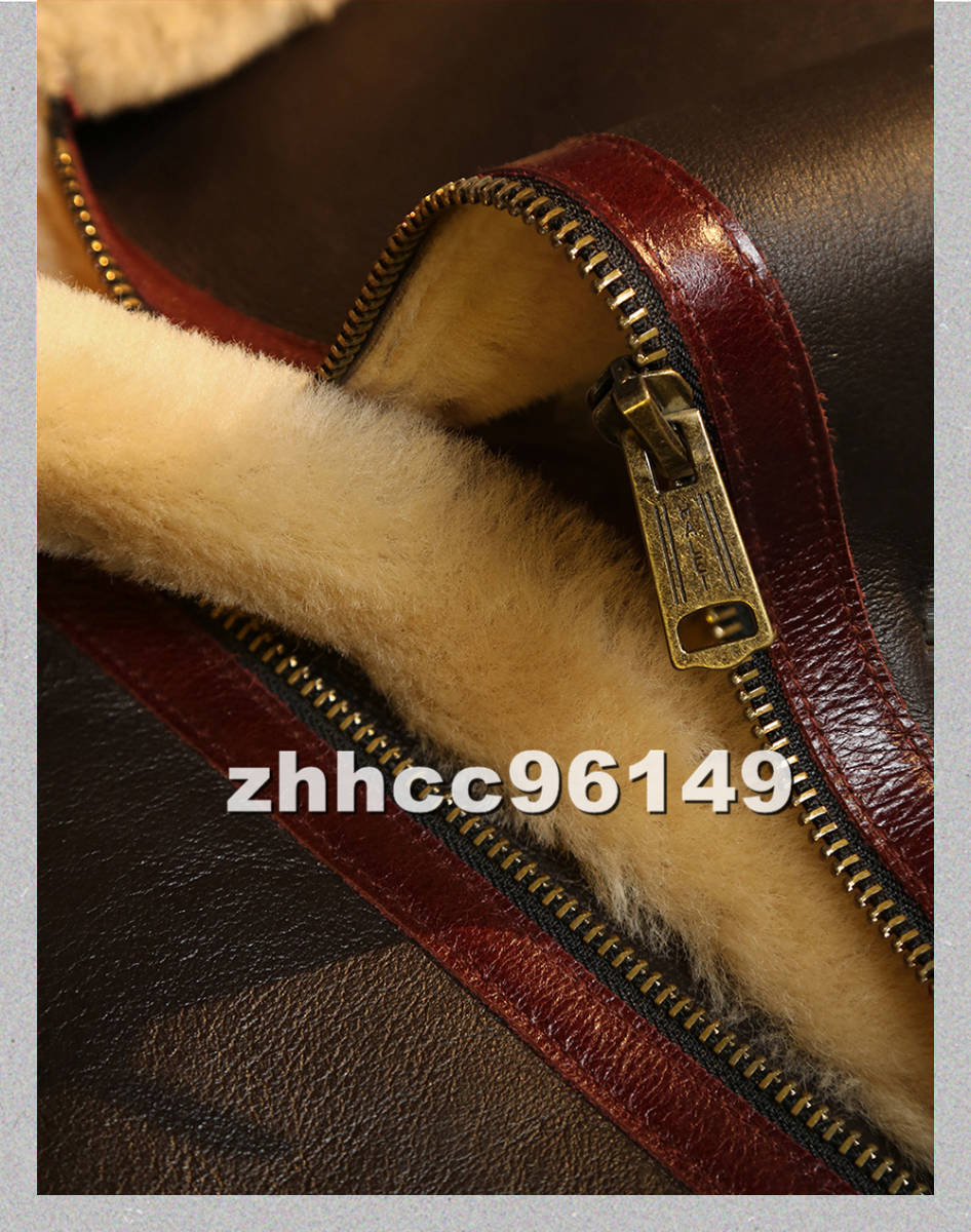 ■美品■メンズ 革ジャン TYPE B-3 最上級 羊革 フライトジャケット レザージャケット 本革 ウール 毛皮 超防寒 ライダース S~3XL_画像8