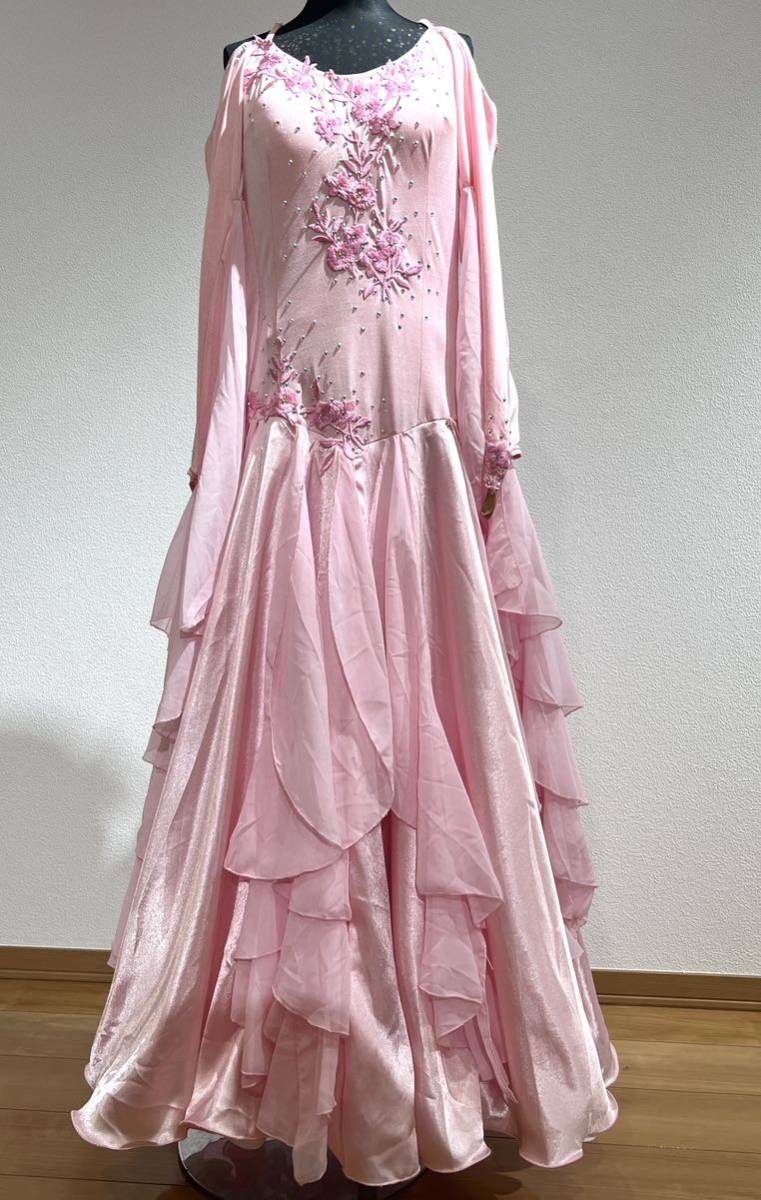カラードレス ピンク 社交ダンスドレス L〜LLワンピース パーティドレス　ビッグサイズ