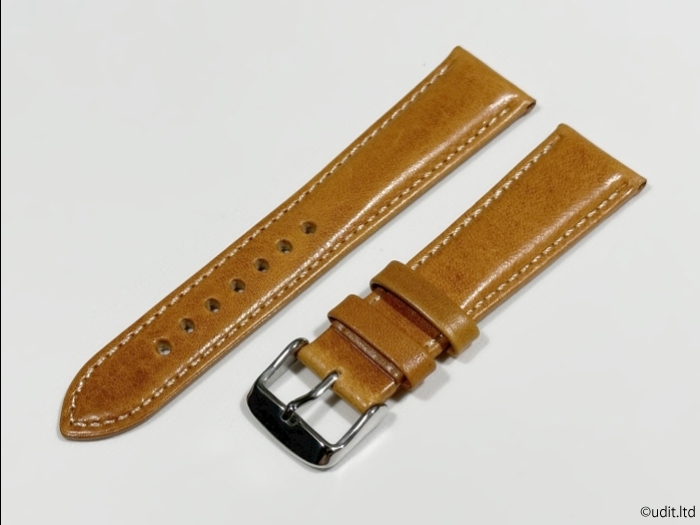 ラグ幅：21mm イエロー コードバン 本革 レザーベルト ハンドメイド 尾錠付き レザーバンド 腕時計ベルト LB101_表面のデザインです。