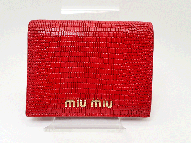 ミュウミュウ MIU MIU 二つ折り財布 FUOCO 型押し 赤　コンパクトウォレット 5MV204　美品　送料無料！！_画像2