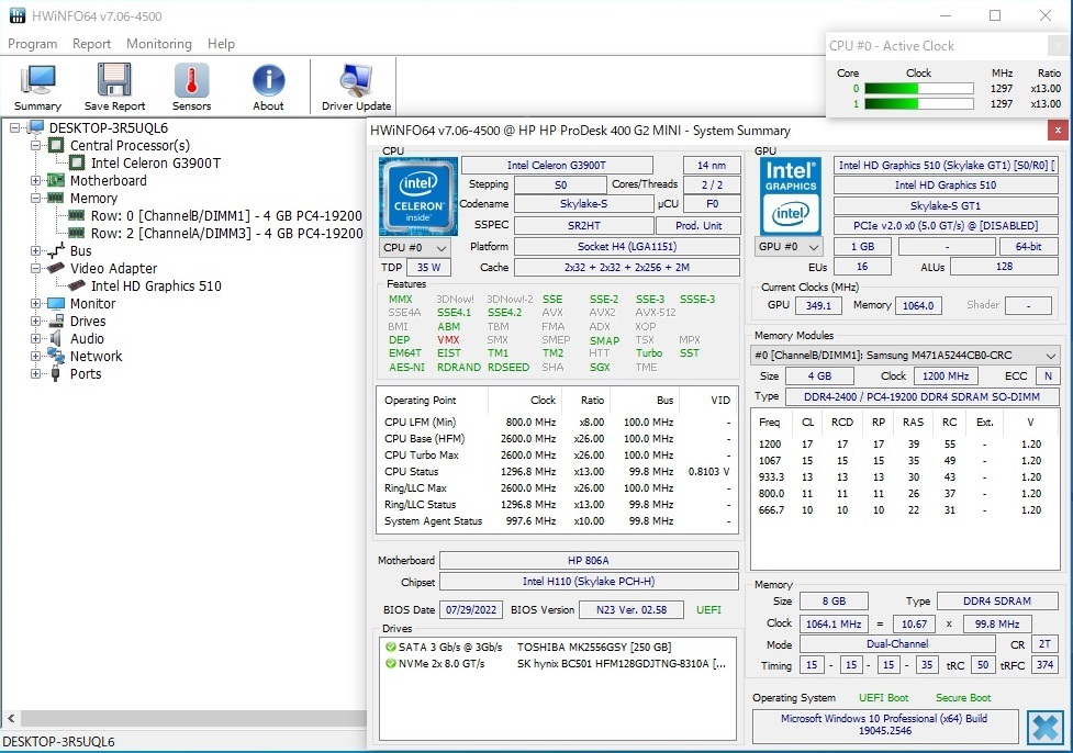 高速起動 Celeron G3900T 超小型PC HP ProDesk 400 G2 Mini DM 8GB 高速 SSD128GB HDD250GB Wi-Fi Windows10 Office2019 の画像8