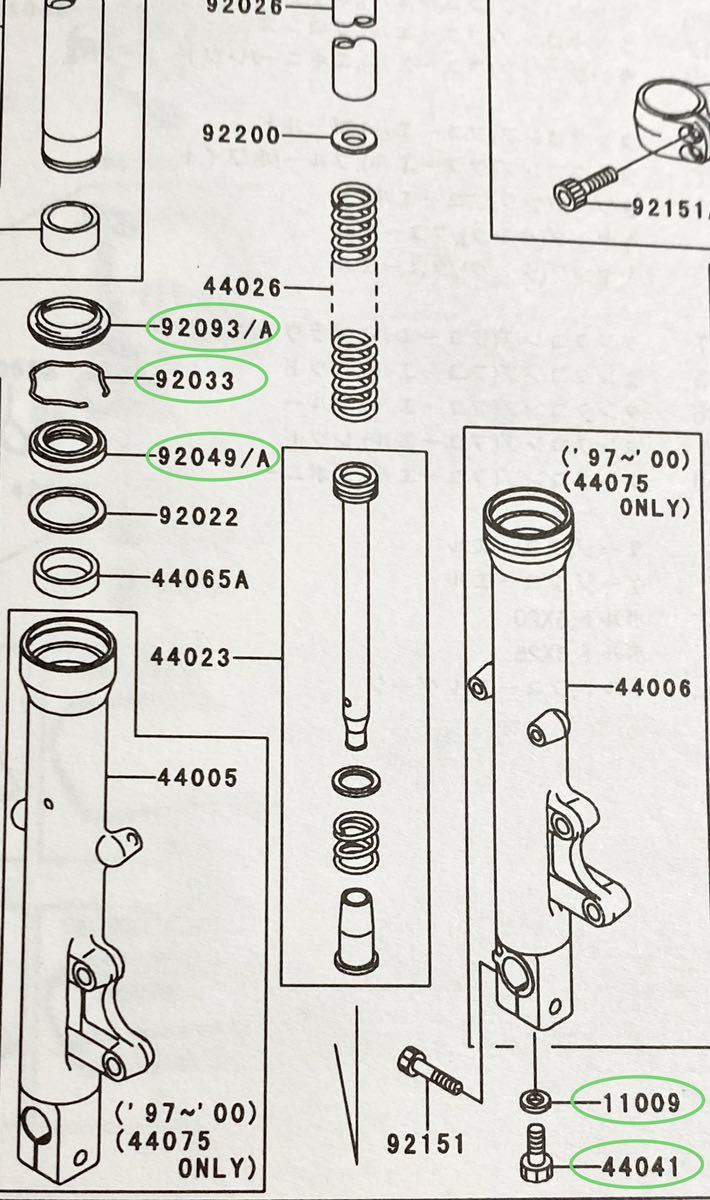 送料無料 カワサキ純正新品 ゼファーχ G2～G4 41πフロントフォーク オーバーホールキット オイルシール ダストシール ゼファー 246の画像2