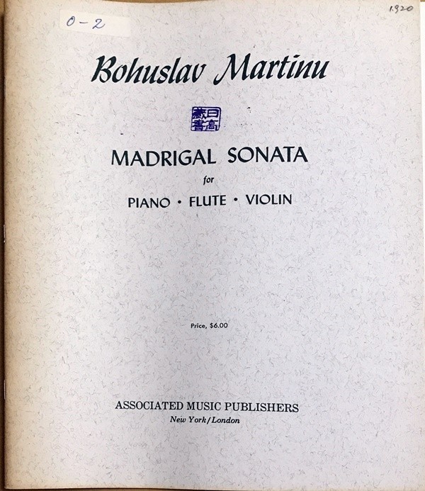  maru tin-madoligaru* sonata ( flute +va Io Lynn + piano ) import musical score Martinu Madrigal Sonata foreign book 