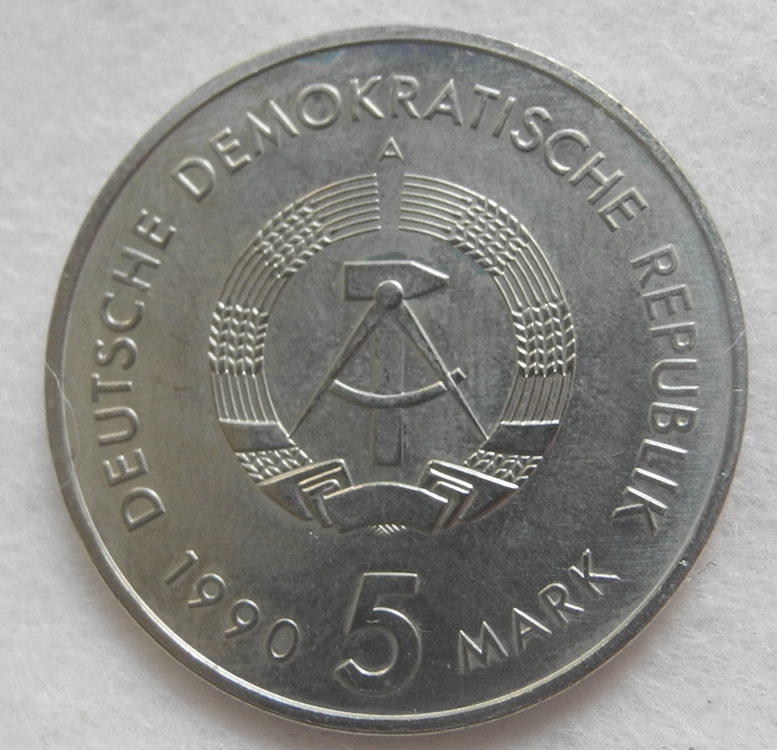 東ドイツ DDR 5マルク記念コイン 1990年 郵便500周年 美品！ アンティーク_画像2