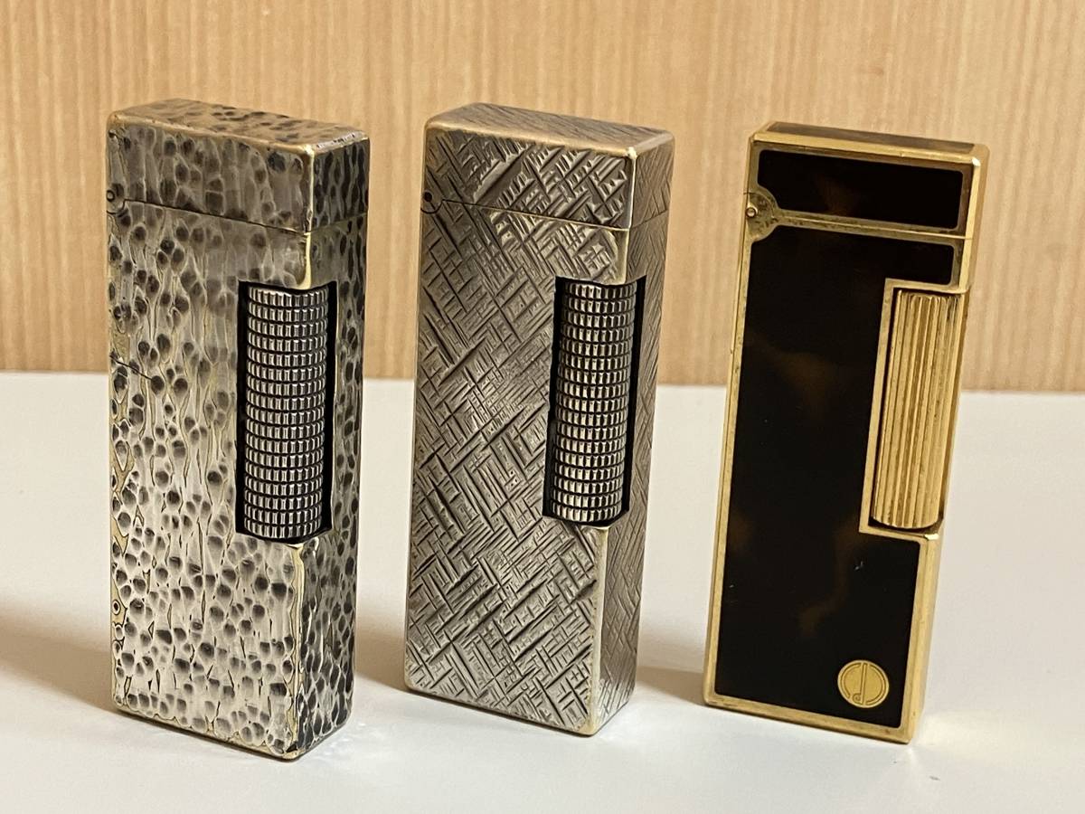 ☆　3本まとめ売り　dunhill ダンヒル ローラー ガスライター 喫煙具 ゴールド　シルバーカラー　火花OK　管GARR_画像1