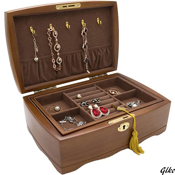 ジュエリーボックス 収納 小物入れ ボックス2層 鍵付きボックス 木製 宝石箱 ピアスケース ネックレス 高級感　おしゃれ_画像1