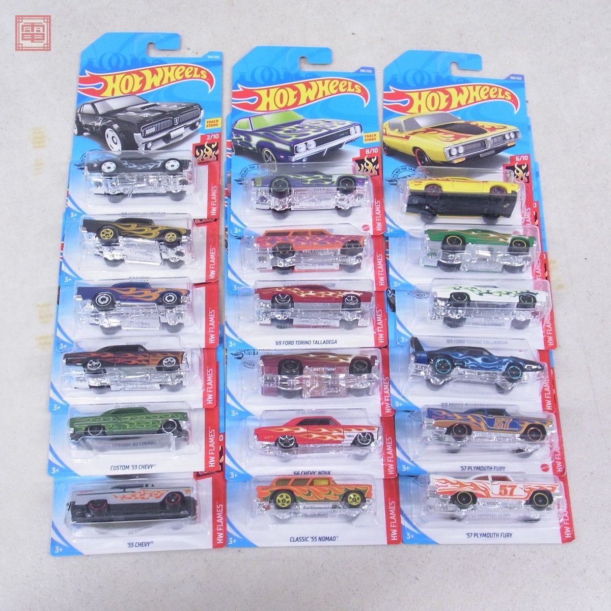 未開封 ホットウィール ベーシック HW FLAMES まとめて18台セット 71 エル カミーノ/69 フォード トリノ タラデガ 他 HotWheels【20_画像1