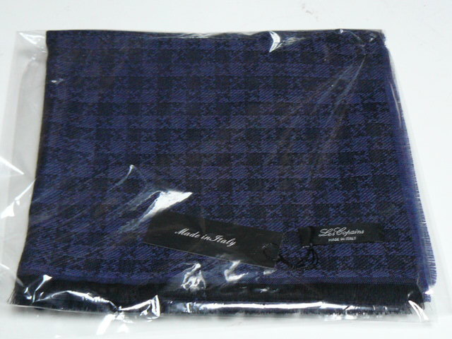 Les Copains◆192㎝×52㎝◆Made in Italy◆navy black◆マフラー/ストール/男女◆100% wool◆レコパン◆幅広_画像1