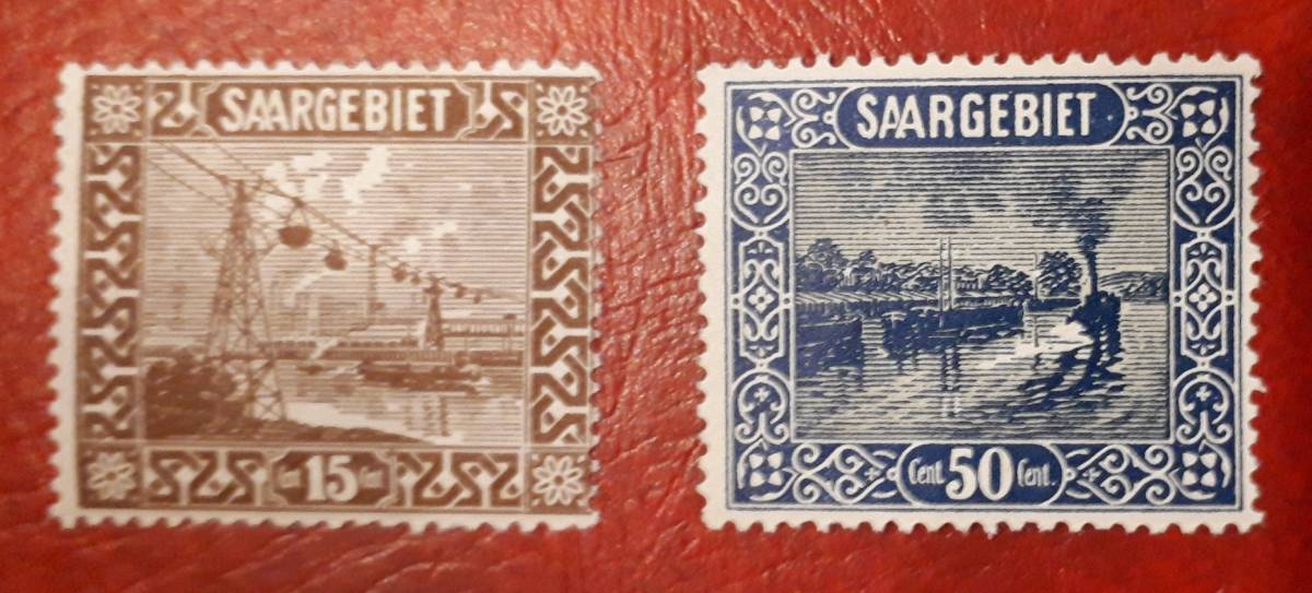 ザール SAAR 1921年 15 + 50 ２枚 切手セット _画像1