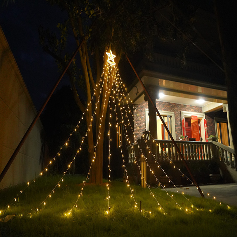 クリスマス用 星型 ナイアガラ LEDイルミネーション LEDイルミ 飾り付け 8種点灯モード カーテンライト 屋内屋外兼用 つらら 照明装飾 暖白_画像2