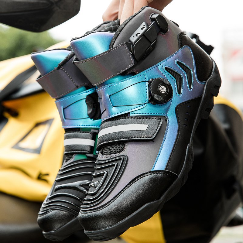 オートバイ ブーツ 靴 バイクブーツ ライディングシューズ 履きやすい 反射 光沢のある 通気性 耐磨耗性 滑り止め ブルー 28cm