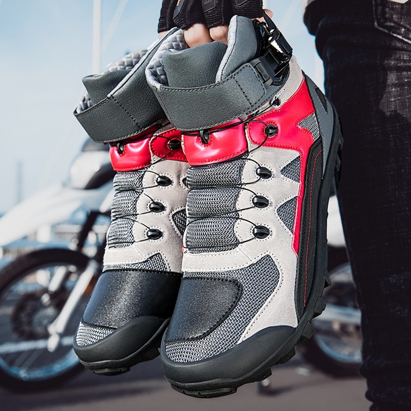 オートバイ用 ライディングシューズ メンズ バイクシューズ バイク用 スニーカー 靴 履きやすい 通気性 耐磨耗性 滑り止め 黒×赤 27cm