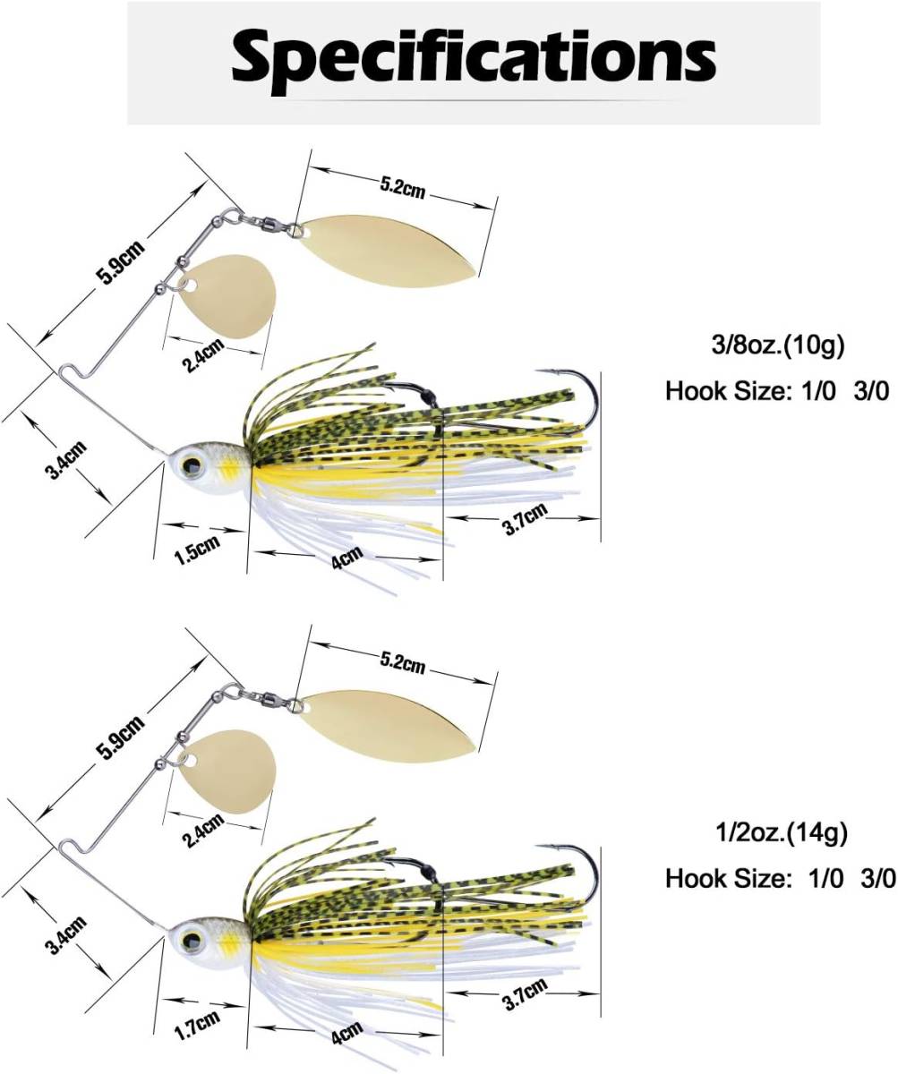 スピナーベイトセット 5個セット バス釣り ルアー ダブルウィロー タンデム 1/2oz 14g 釣り　トレーラーフック フラッシング_画像6