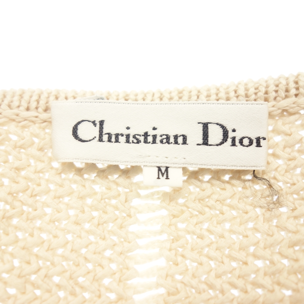  прекрасный товар * Christian Dior хлопок вязаный кардиган жакет женский размер M бежевый Christian Dior[AFB39]