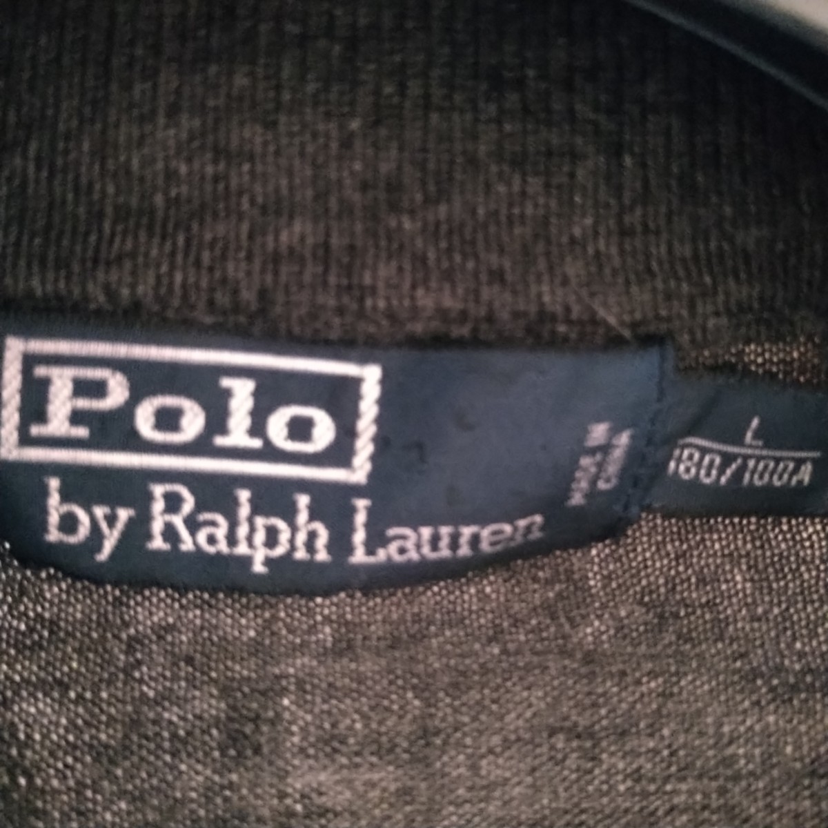 美品　POLO RALPH LAUREN ラルフローレン ニット　Lサイズ　 メリノウール　ハーフジップ セーター グレー 長袖 ポロ　刺繍ロゴ　薄手