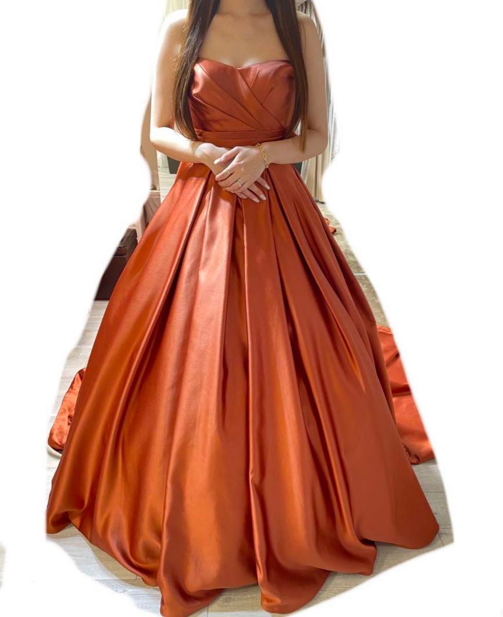 テラコッタ カラードレス ウェディングドレス オレンジ Aライン 結婚式  パーティードレス